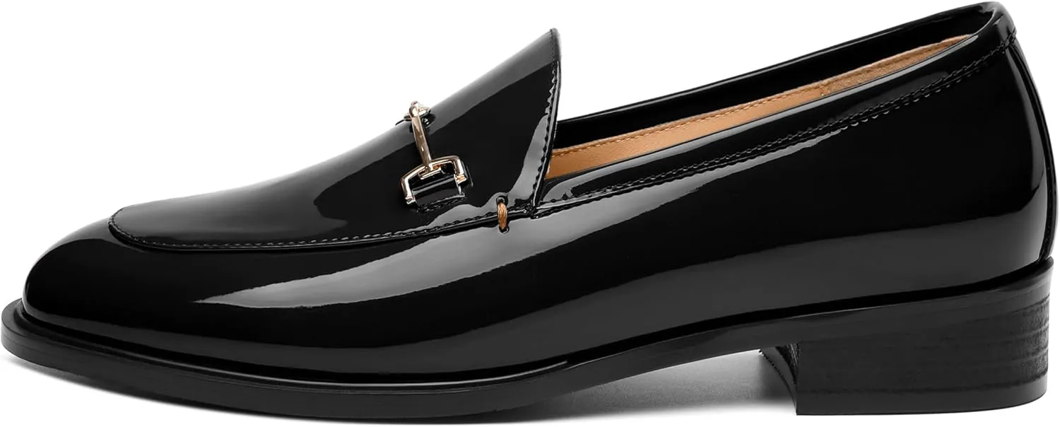 MODENCOCO Womens Loafers Shoes Platform Chunky Low Heel Penny Loafer Comfortable Patent Slip On Work Office Business Casual Fall Dress Shoes Size 12.5