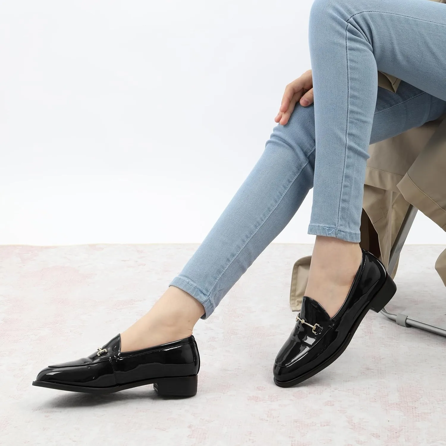 MODENCOCO Womens Loafers Shoes Platform Chunky Low Heel Penny Loafer Comfortable Patent Slip On Work Office Business Casual Fall Dress Shoes Size 12.5