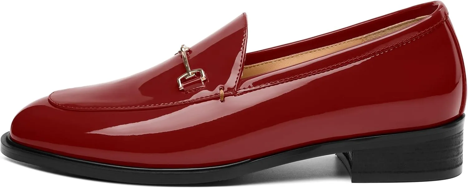 MODENCOCO Womens Loafers Shoes Platform Chunky Low Heel Penny Loafer Comfortable Patent Slip On Work Office Business Casual Fall Dress Shoes Size 12.5