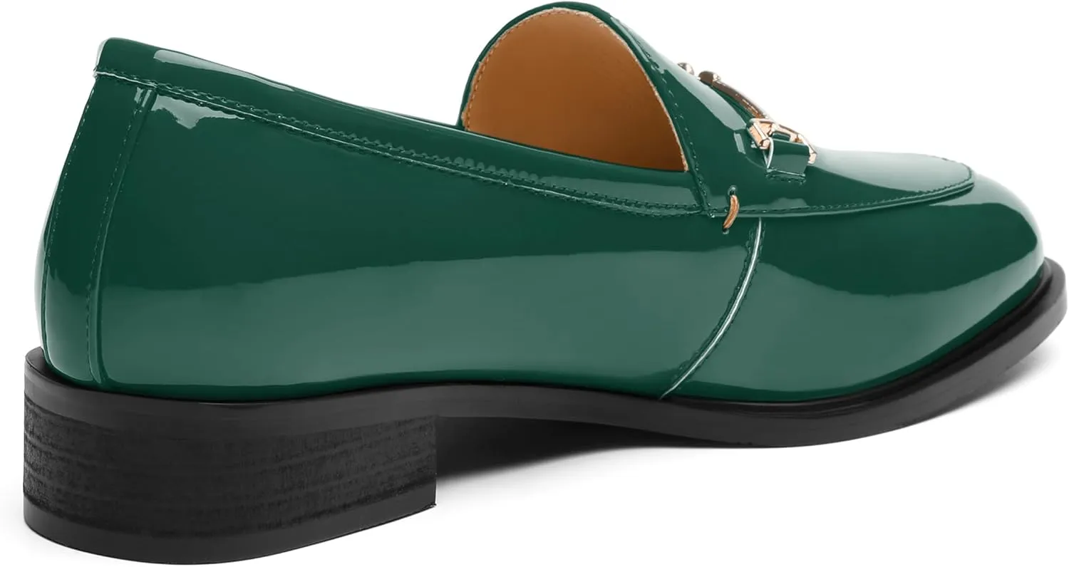 MODENCOCO Womens Loafers Shoes Platform Chunky Low Heel Penny Loafer Comfortable Patent Slip On Work Office Business Casual Fall Dress Shoes Size 12.5