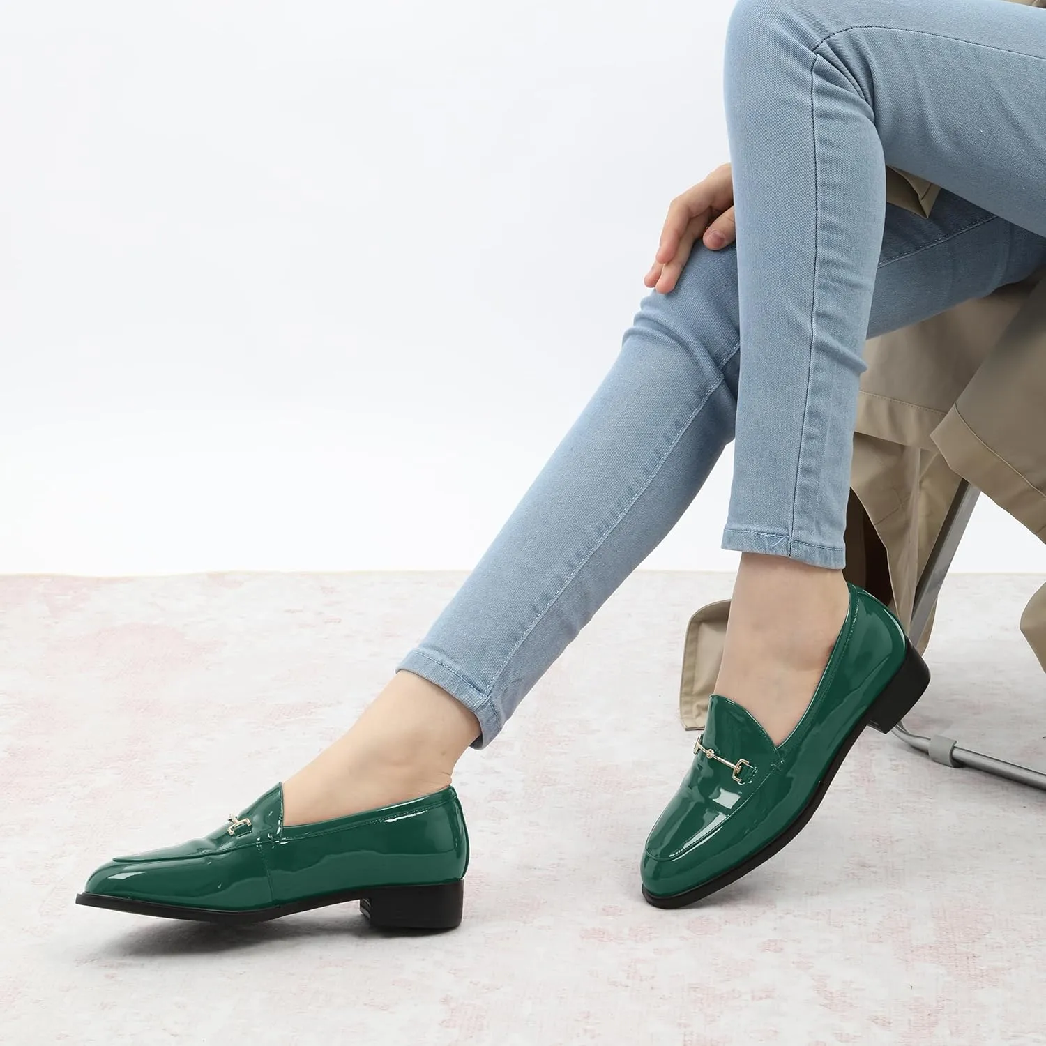 MODENCOCO Womens Loafers Shoes Platform Chunky Low Heel Penny Loafer Comfortable Patent Slip On Work Office Business Casual Fall Dress Shoes Size 12.5
