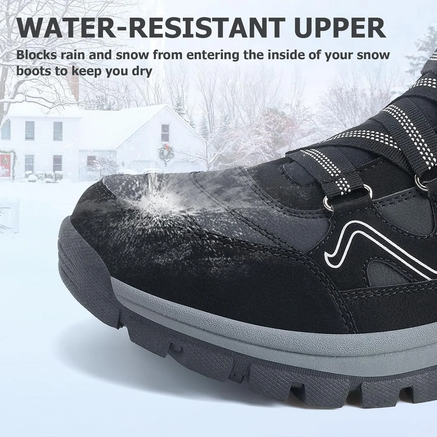 Moodeng Mens Winter Boots Causal Lightweight Snow Boots Warm Fur Lined Hiking Boots Water-Resistant Comfortable Ankle shoes Outdoor Walking