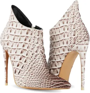 MOOMMO Vintage Pointed Toe Stiletto Heels Ankle Boots for Women Animal Print Side Zip 5 Inch High Heel Leopard Crocodile Boots Zipper Snakeskin Dress Boot Suede Booties Dressy Fashion Party 4-12 M US