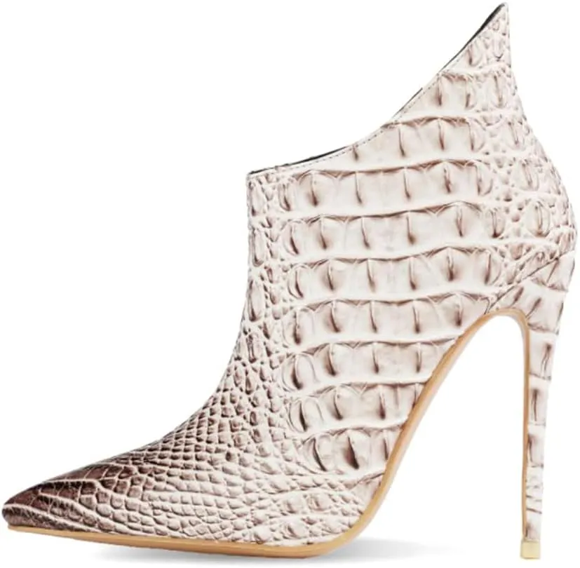 MOOMMO Vintage Pointed Toe Stiletto Heels Ankle Boots for Women Animal Print Side Zip 5 Inch High Heel Leopard Crocodile Boots Zipper Snakeskin Dress Boot Suede Booties Dressy Fashion Party 4-12 M US