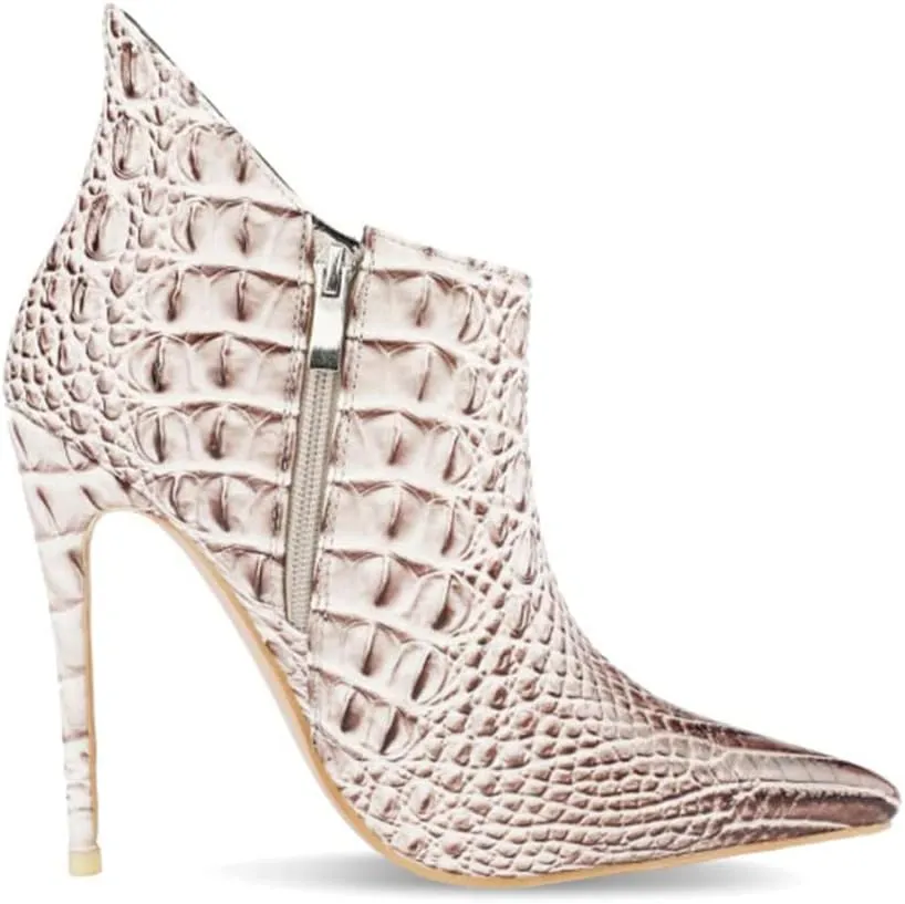 MOOMMO Vintage Pointed Toe Stiletto Heels Ankle Boots for Women Animal Print Side Zip 5 Inch High Heel Leopard Crocodile Boots Zipper Snakeskin Dress Boot Suede Booties Dressy Fashion Party 4-12 M US