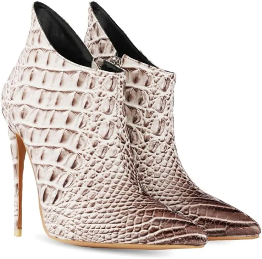 MOOMMO Vintage Pointed Toe Stiletto Heels Ankle Boots for Women Animal Print Side Zip 5 Inch High Heel Leopard Crocodile Boots Zipper Snakeskin Dress Boot Suede Booties Dressy Fashion Party 4-12 M US