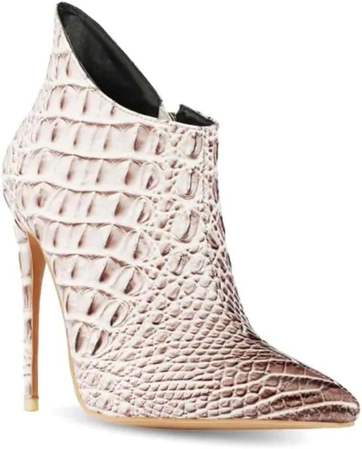 MOOMMO Vintage Pointed Toe Stiletto Heels Ankle Boots for Women Animal Print Side Zip 5 Inch High Heel Leopard Crocodile Boots Zipper Snakeskin Dress Boot Suede Booties Dressy Fashion Party 4-12 M US