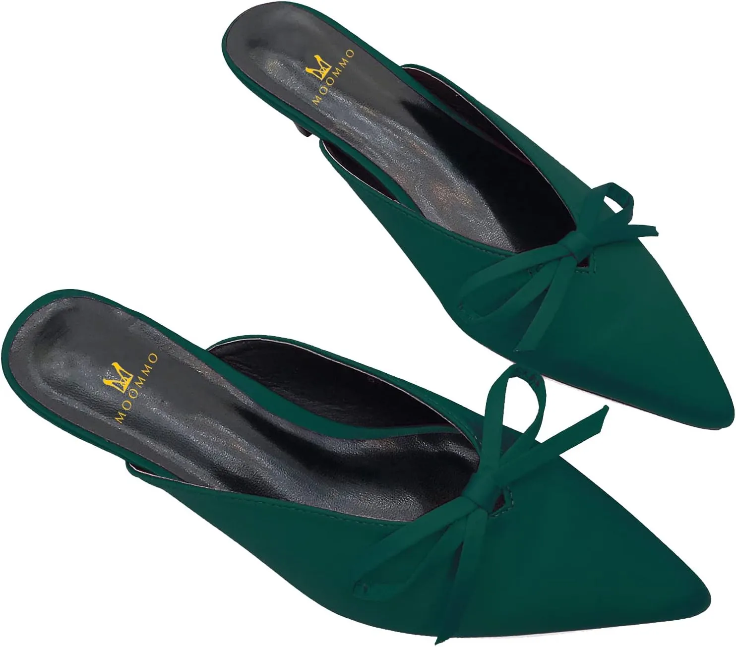 MOOMMO Women Satin Kitten Heel Mules Sandals Pointed Toe Slip On Bowtie Slide Sandal 1.5 Inch Low Heels Backless Loafer Shoes for Office Ladies Dressy Casual Summer Comfort Heeled Slipper 5-13 M US