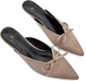 MOOMMO Women Satin Kitten Heel Mules Sandals Pointed Toe Slip On Bowtie Slide Sandal 1.5 Inch Low Heels Backless Loafer Shoes for Office Ladies Dressy Casual Summer Comfort Heeled Slipper 5-13 M US
