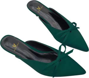 MOOMMO Women Satin Kitten Heel Mules Sandals Pointed Toe Slip On Bowtie Slide Sandal 1.5 Inch Low Heels Backless Loafer Shoes for Office Ladies Dressy Casual Summer Comfort Heeled Slipper 5-13 M US
