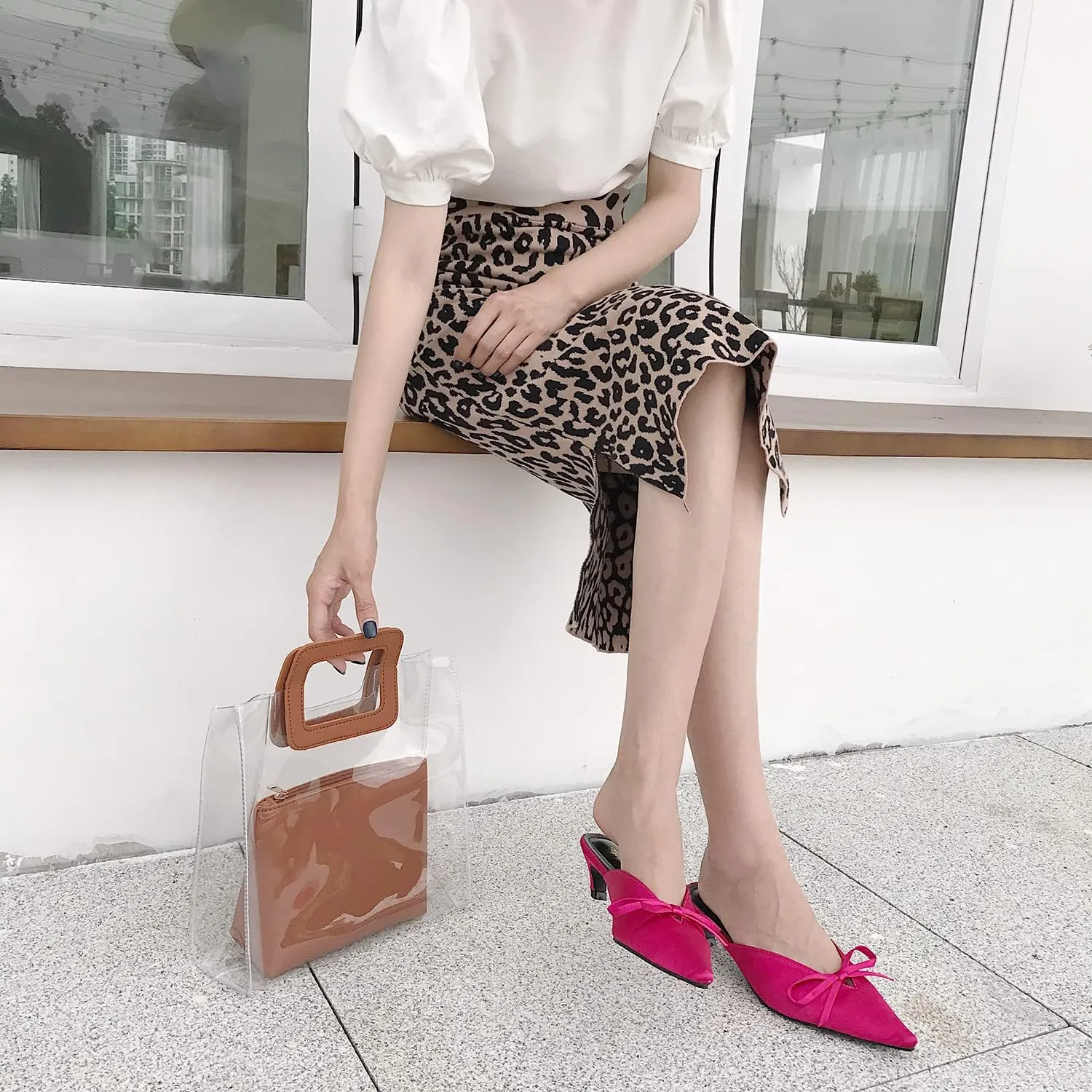MOOMMO Women Satin Kitten Heel Mules Sandals Pointed Toe Slip On Bowtie Slide Sandal 1.5 Inch Low Heels Backless Loafer Shoes for Office Ladies Dressy Casual Summer Comfort Heeled Slipper 5-13 M US