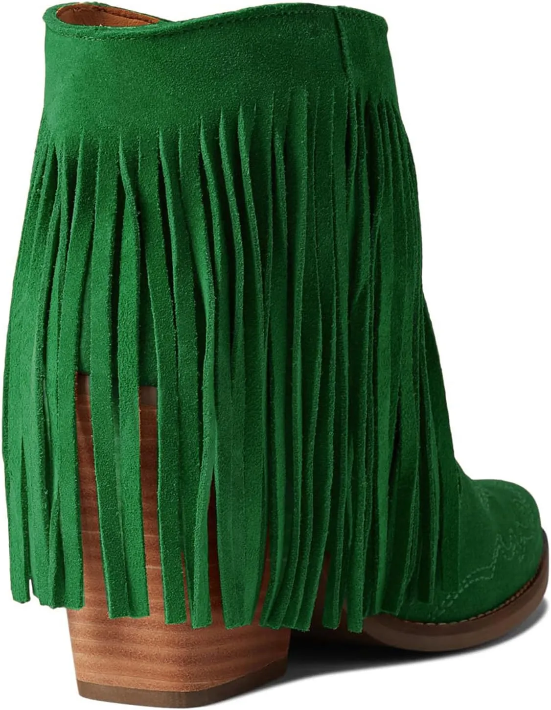 MOOMMO Women Tassel Western Booties Chunky Block Heel Suede Cowboy Ankle Boots Fringe Pointed Closed Toe V-Cut Stacked Heel Slip On Short Boots Cowgirl Embroidered Retro Vintage 4-11 M US