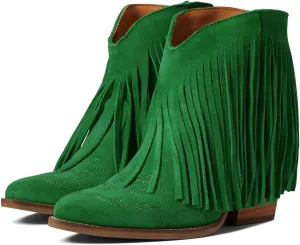 MOOMMO Women Tassel Western Booties Chunky Block Heel Suede Cowboy Ankle Boots Fringe Pointed Closed Toe V-Cut Stacked Heel Slip On Short Boots Cowgirl Embroidered Retro Vintage 4-11 M US