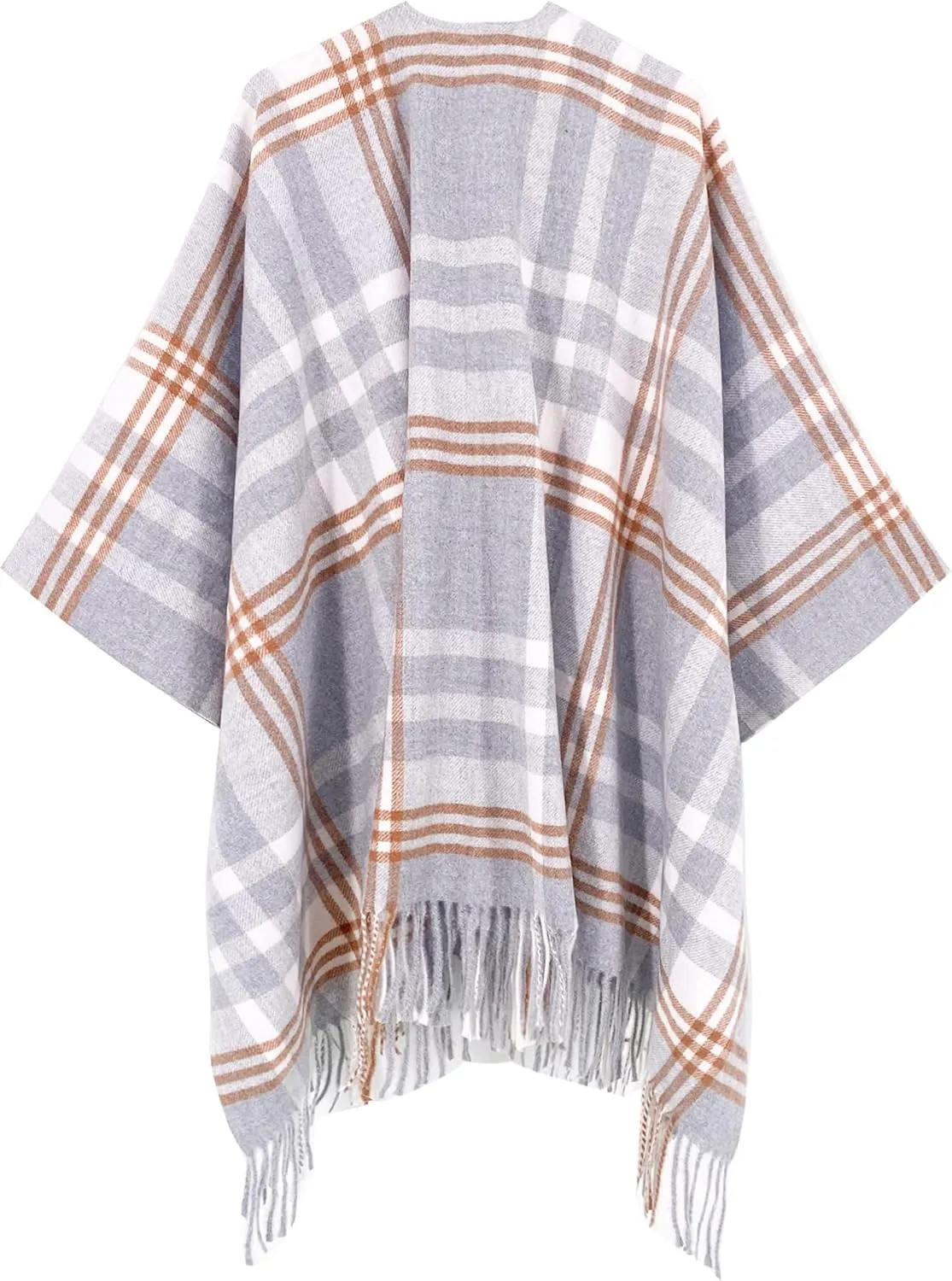 Moss Rose Women's Travel Plaid Shawl Wrap Open Front Poncho Cape for Fall Winter