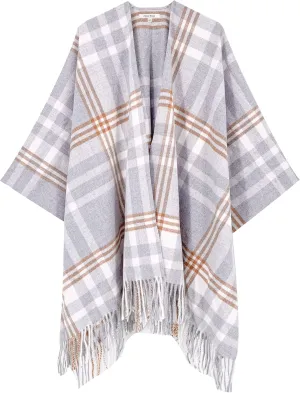 Moss Rose Women's Travel Plaid Shawl Wrap Open Front Poncho Cape for Fall Winter
