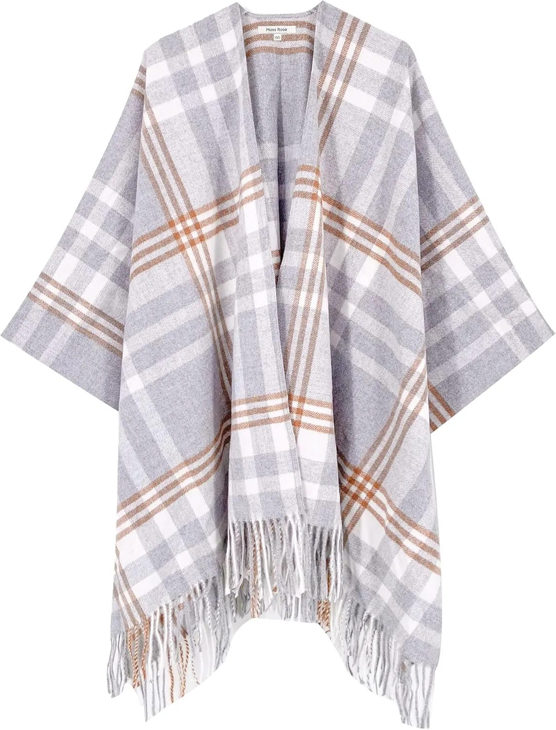 Moss Rose Women's Travel Plaid Shawl Wrap Open Front Poncho Cape for Fall Winter