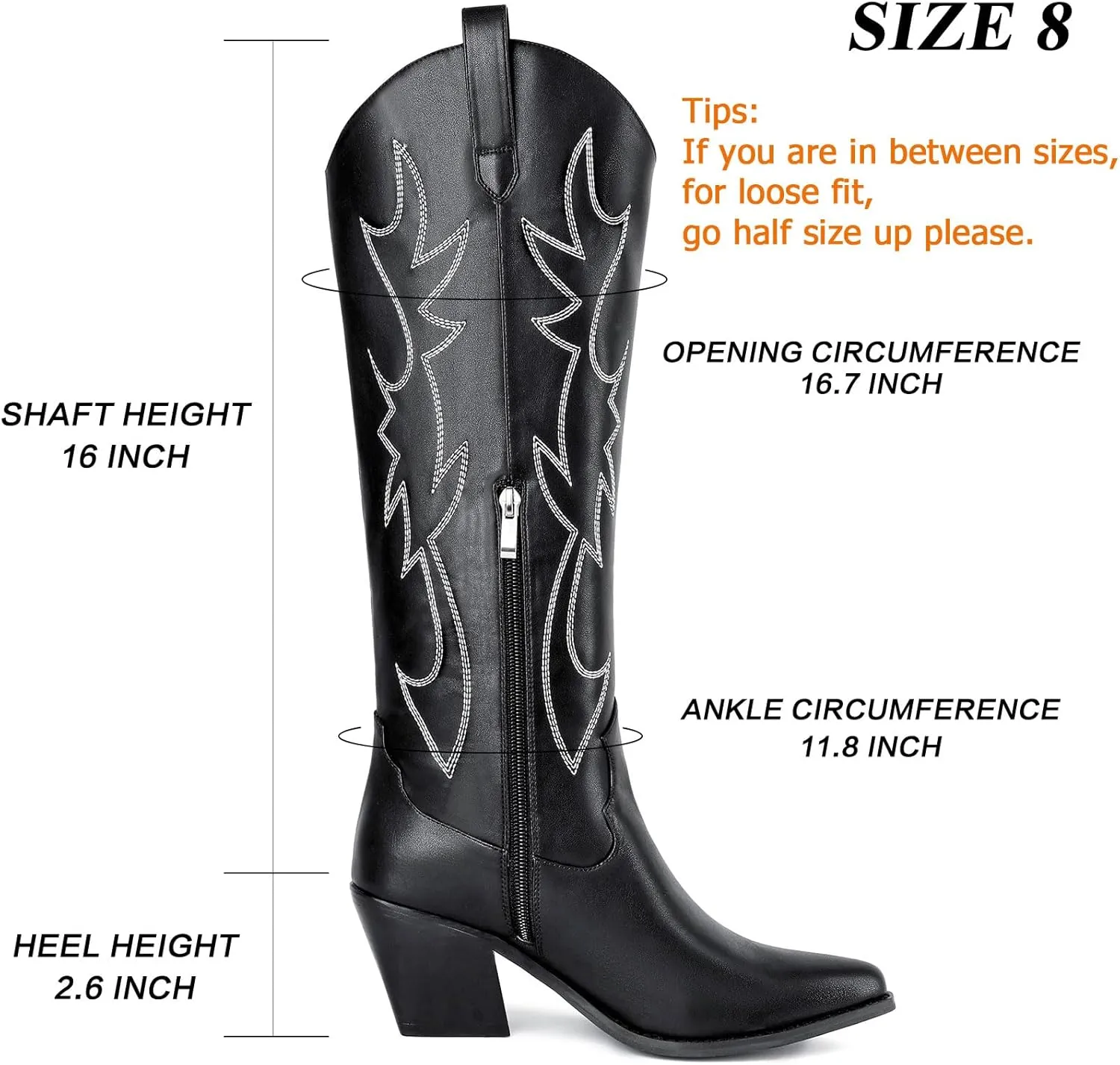 Mostrin Cowgirl Boots for Women Embroidered Cowboy Boots Pointed Toe Knee High Boots Chunky Block Heel Pull On Tall Western Boot for Ladies