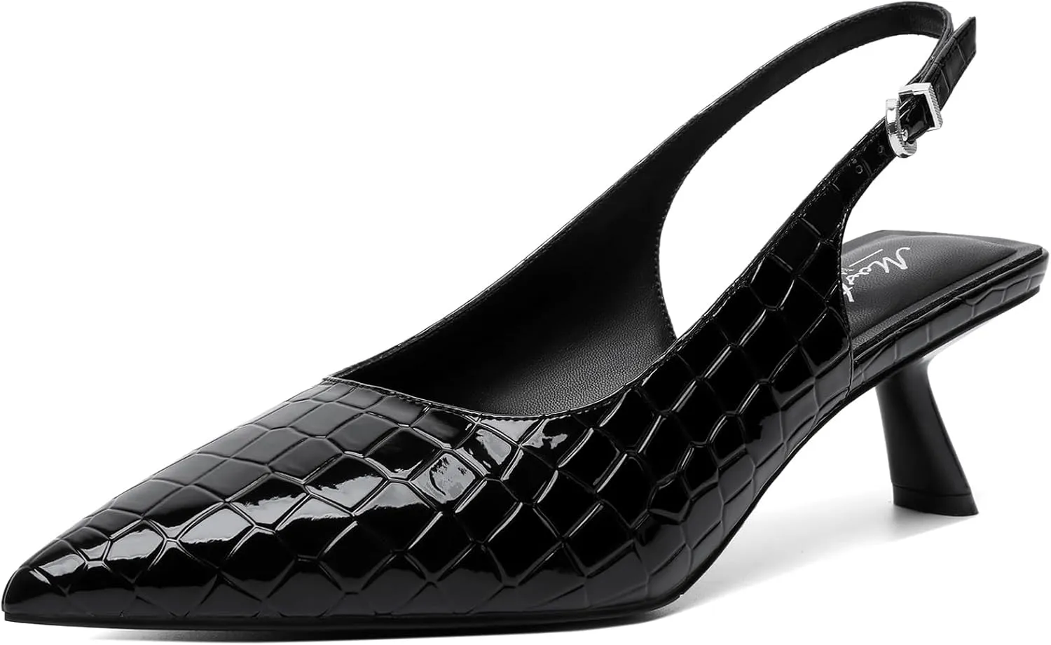 Mostrin Kitten Heels for Women Pointed Toe Pumps Patent Leather Low Heel Slingback Heels with Buckle Dress Shoes for Dating Party Working