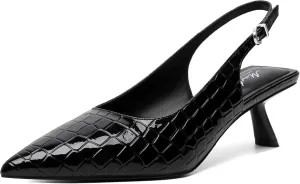 Mostrin Kitten Heels for Women Pointed Toe Pumps Patent Leather Low Heel Slingback Heels with Buckle Dress Shoes for Dating Party Working