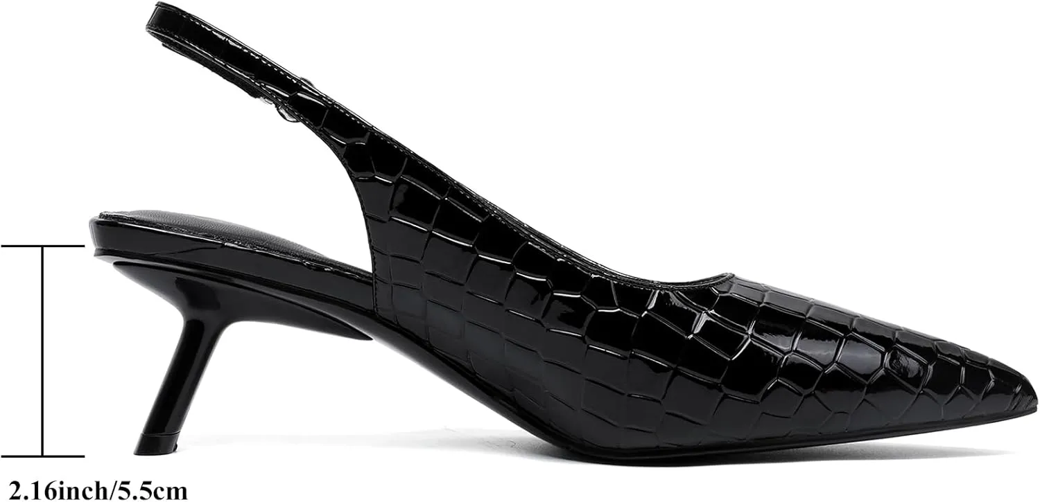 Mostrin Kitten Heels for Women Pointed Toe Pumps Patent Leather Low Heel Slingback Heels with Buckle Dress Shoes for Dating Party Working