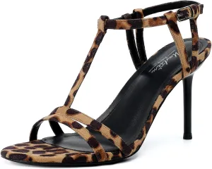 Mostrin Strappy Heels for Women Round Open Toe Lace Up Heeled Sandals Ankle T Strap Stiletto High Heels Dress Shoes