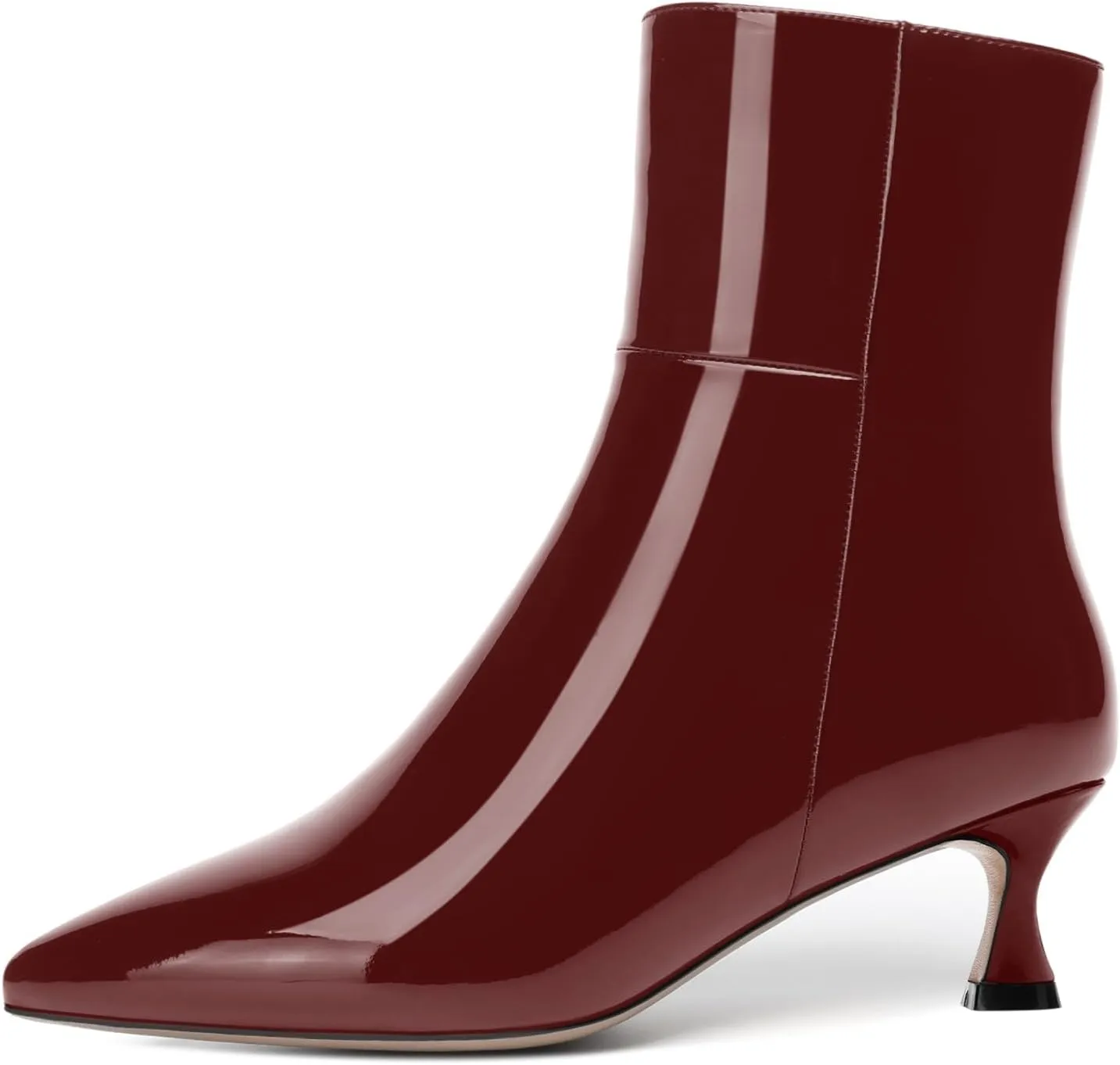 MOVINSTEPS Womens Pointed Toe Patent Bridal Casual Zip Kitten Low Heel Ankle High Boots 2 Inch