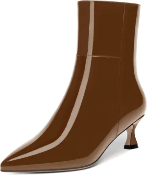 MOVINSTEPS Womens Pointed Toe Patent Bridal Casual Zip Kitten Low Heel Ankle High Boots 2 Inch