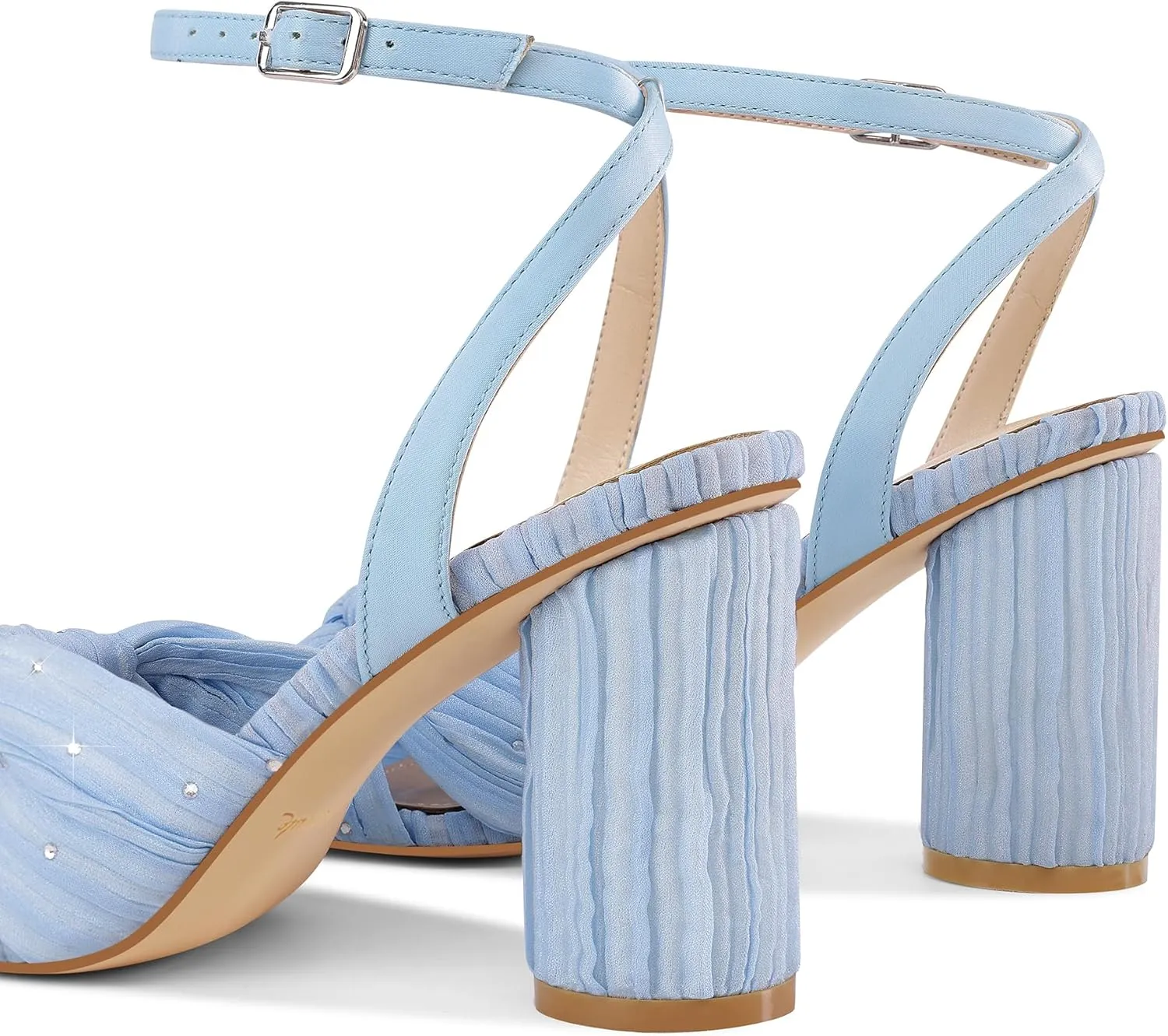 MUCCCUTE Bow Heels for Women Heeled Sandals Chunky Heel Open Toe Ankle Strap Rhinestone Wedding Bridal Dressy Heels