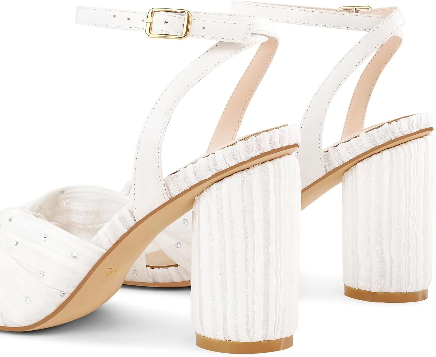 MUCCCUTE Bow Heels for Women Heeled Sandals Chunky Heel Open Toe Ankle Strap Rhinestone Wedding Bridal Dressy Heels