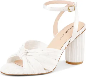 MUCCCUTE Bow Heels for Women Heeled Sandals Chunky Heel Open Toe Ankle Strap Rhinestone Wedding Bridal Dressy Heels