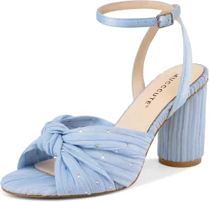MUCCCUTE Bow Heels for Women Heeled Sandals Chunky Heel Open Toe Ankle Strap Rhinestone Wedding Bridal Dressy Heels