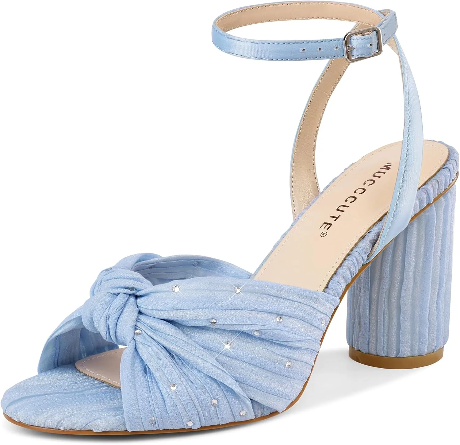 MUCCCUTE Bow Heels for Women Heeled Sandals Chunky Heel Open Toe Ankle Strap Rhinestone Wedding Bridal Dressy Heels