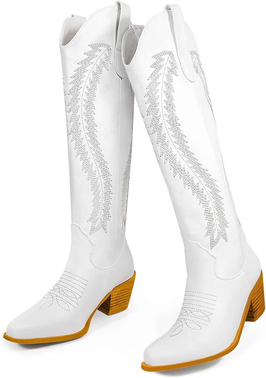MUCCCUTE Cowboy Boots for Women Cowgirl Boots Knee High Western Tall Boots with Classic Embroidered Pointed Toe Pull On Chunky Heel