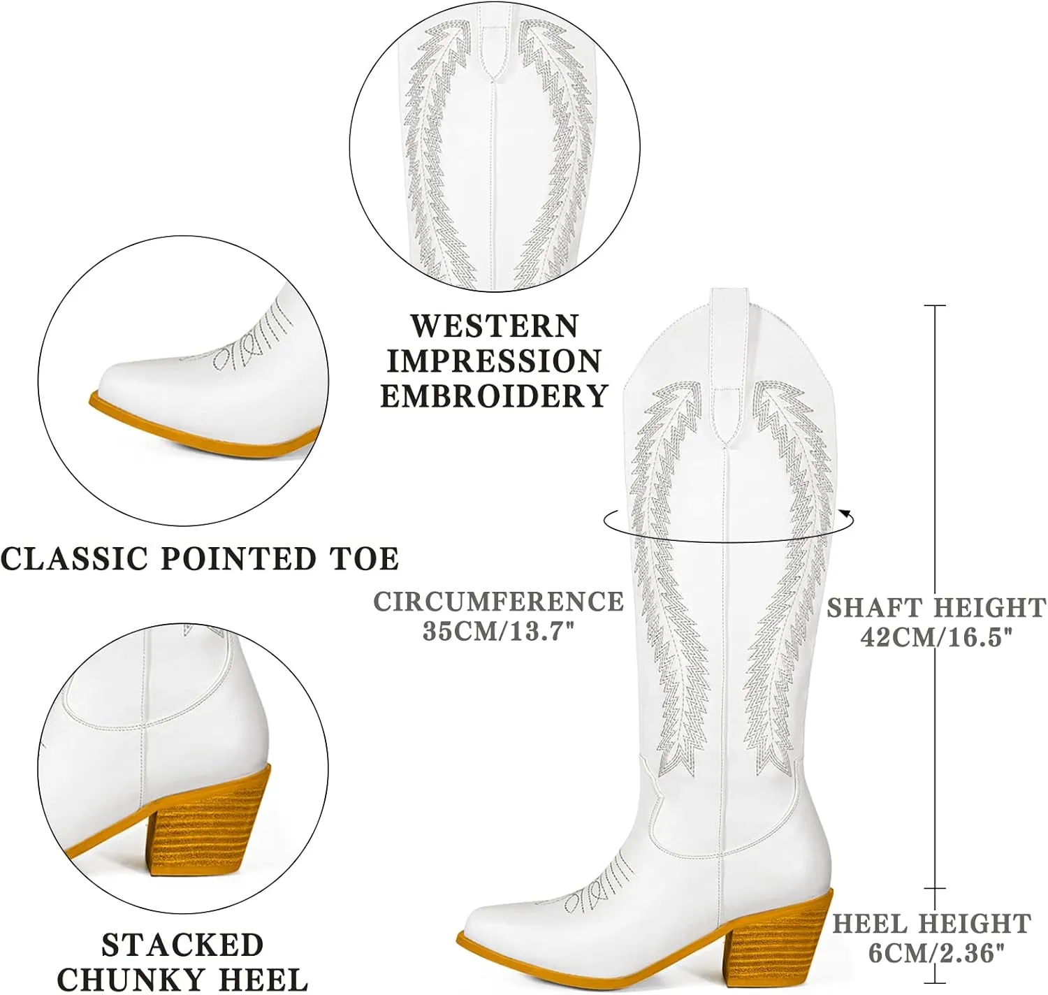 MUCCCUTE Cowboy Boots for Women Cowgirl Boots Knee High Western Tall Boots with Classic Embroidered Pointed Toe Pull On Chunky Heel