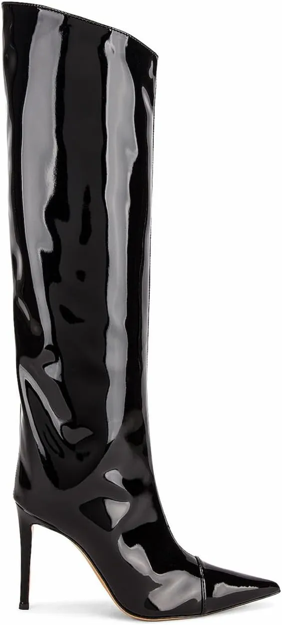 MUCCCUTE Knee High Boots Women High Heel Metallic Stiletto Pointed Toe Thigh High Boots Tall Long Boots Zipper Sexy Fashion Party
