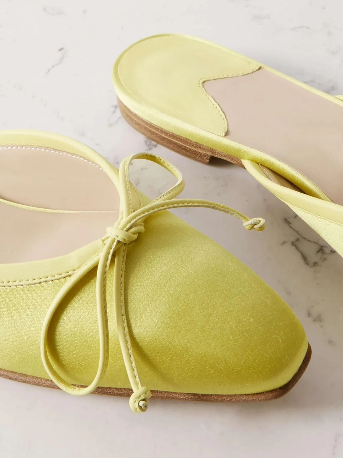 Mules for Women Satin Square Toe Bow Flats Closed Toe Slip on Backless Loafers