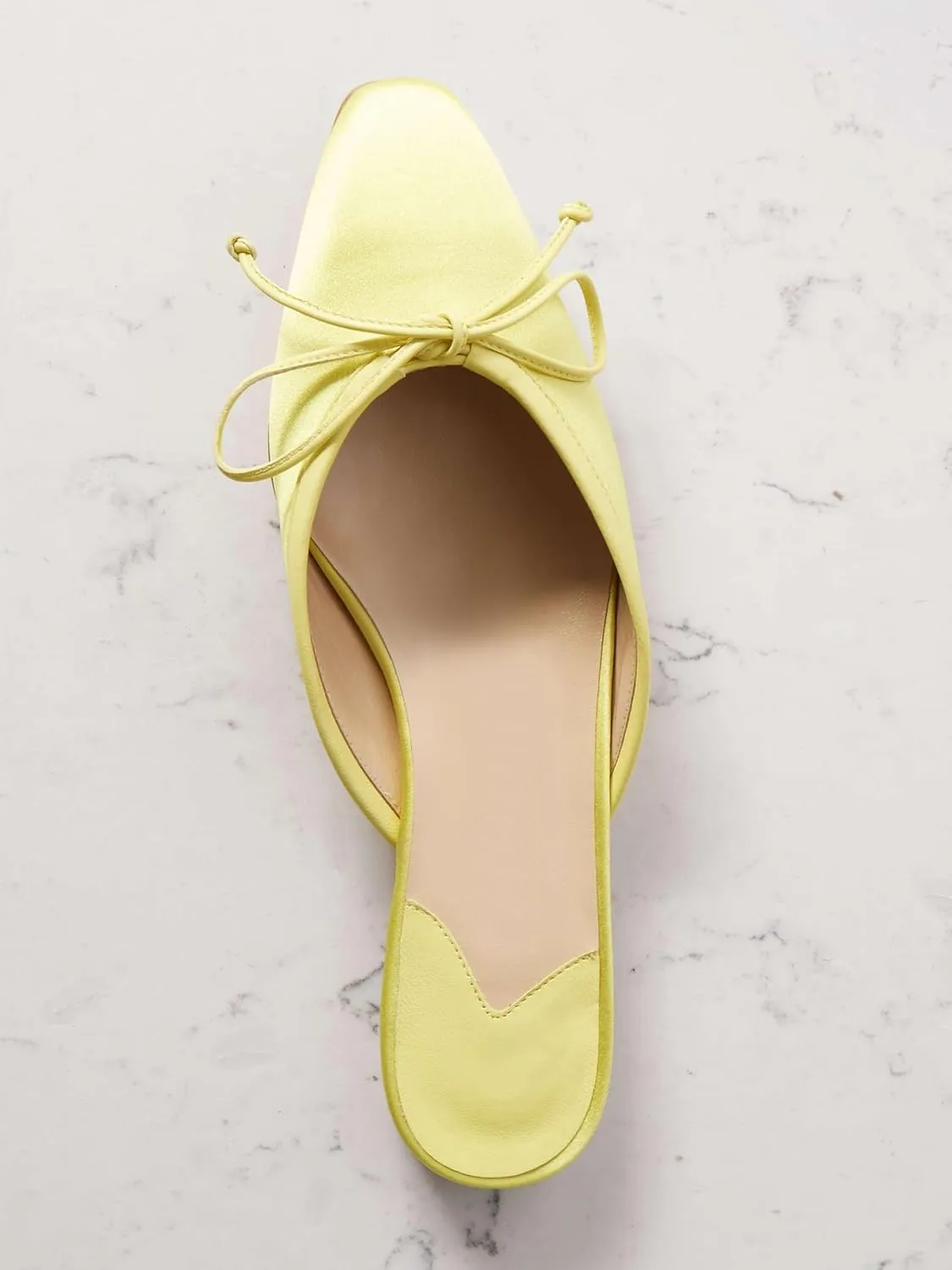 Mules for Women Satin Square Toe Bow Flats Closed Toe Slip on Backless Loafers