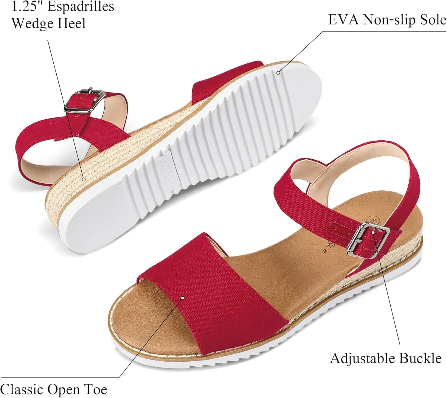 mysoft Women's Comfortable Wedge Sandals Casual Espadrilles Ankle Strap Open Toe Walking Summer Shoes