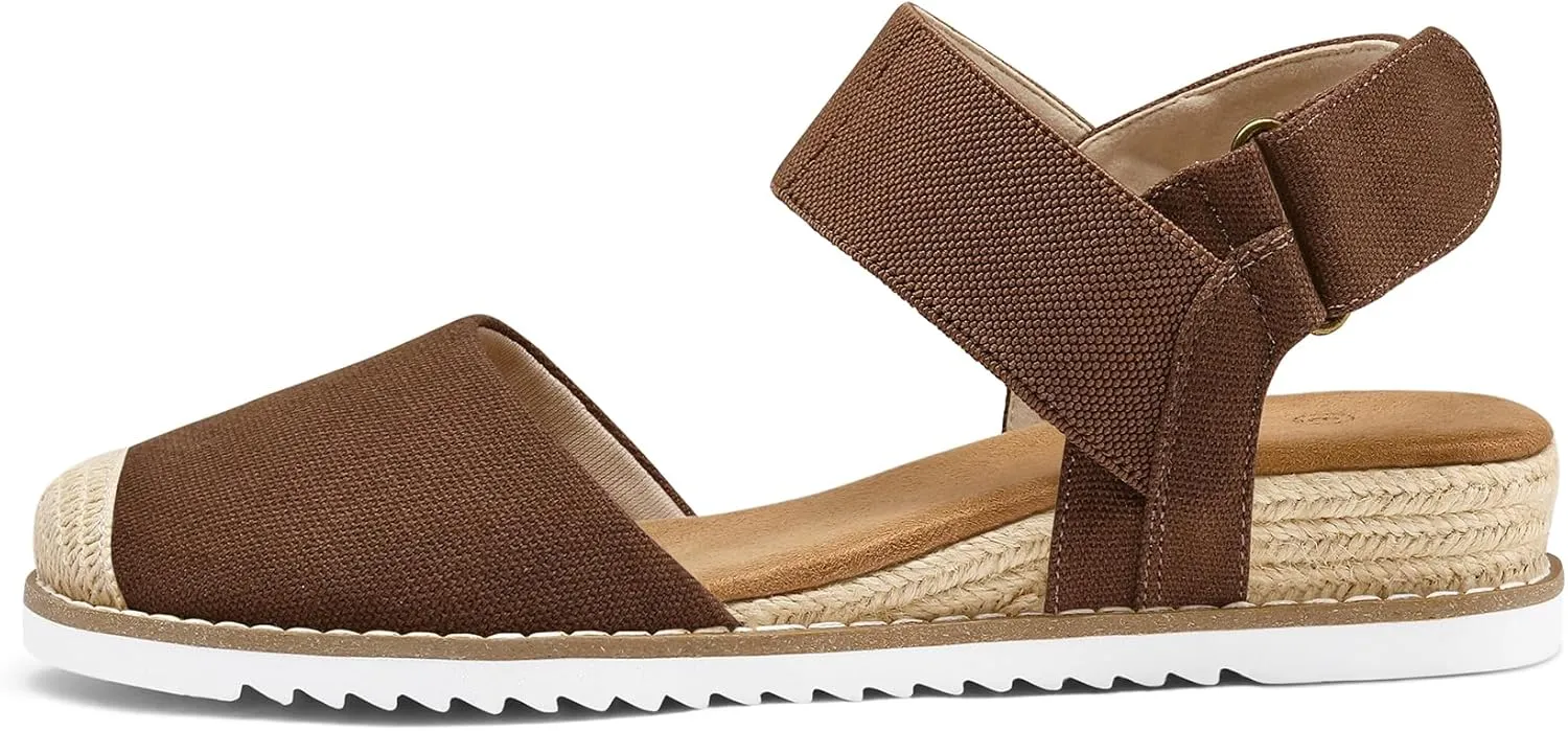 mysoft Women's Low Wedge Sandals Comfortable Closed Toe Espadrilles Slip on Elastic Ankle Strap Walking Sandals