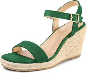 mysoft Women's Platform Espadrille Wedge Sandals Square Open Toe Ankle Strap Buckle Casual Summer Dressy Sandals