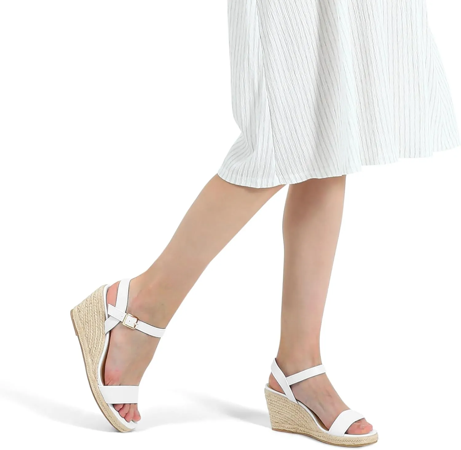 mysoft Women's Platform Espadrille Wedge Sandals Square Open Toe Ankle Strap Buckle Casual Summer Dressy Sandals