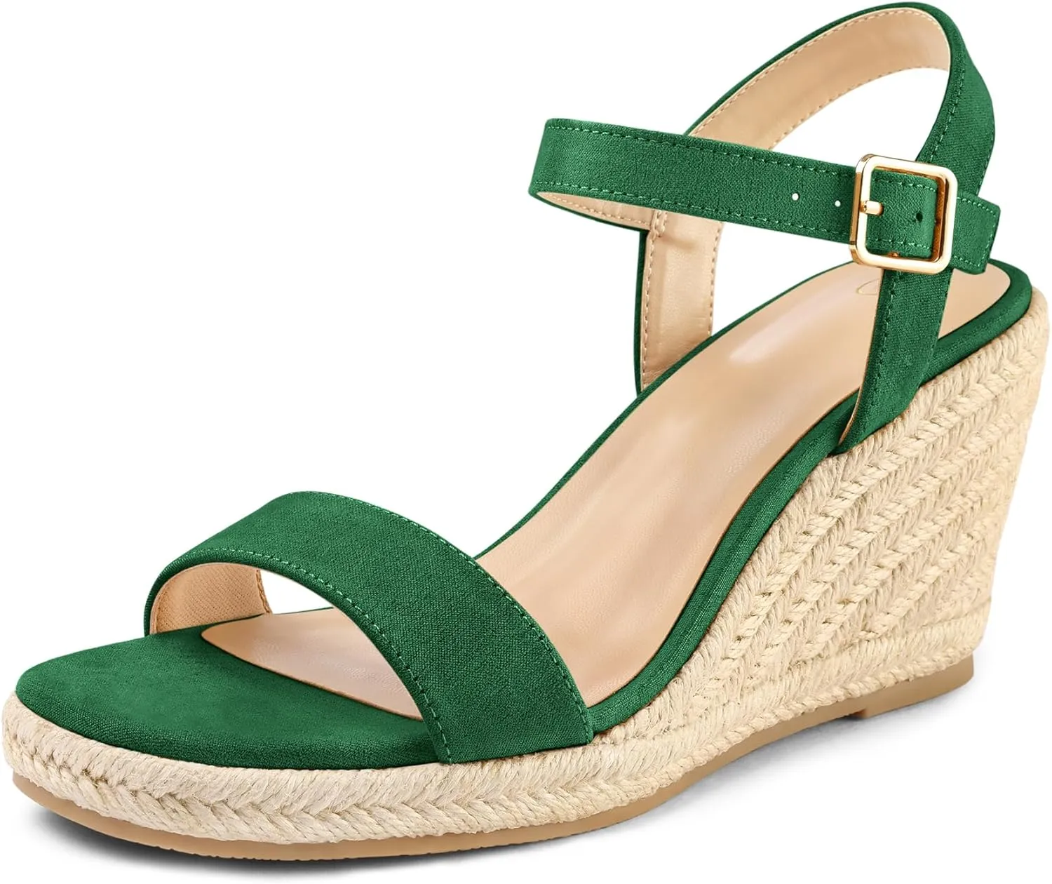 mysoft Women's Platform Espadrille Wedge Sandals Square Open Toe Ankle Strap Buckle Casual Summer Dressy Sandals
