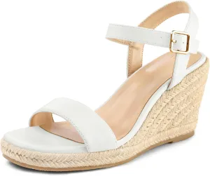 mysoft Women's Platform Espadrille Wedge Sandals Square Open Toe Ankle Strap Buckle Casual Summer Dressy Sandals