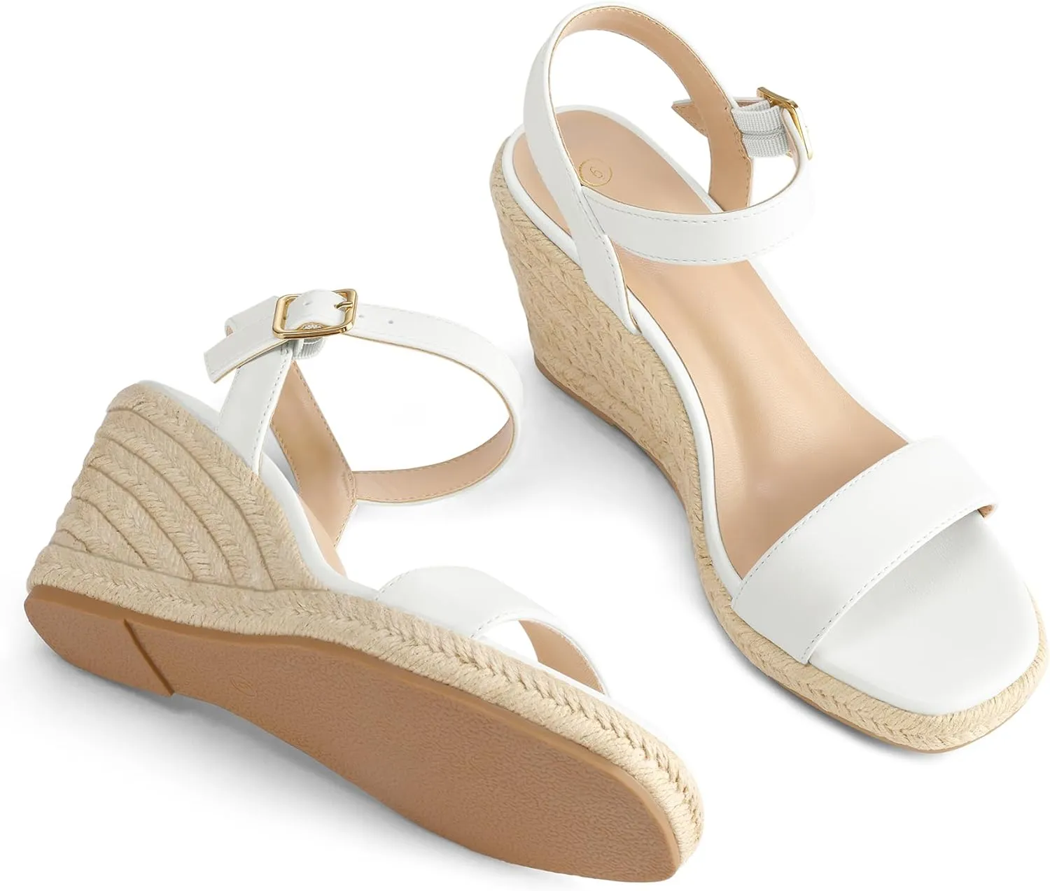 mysoft Women's Platform Espadrille Wedge Sandals Square Open Toe Ankle Strap Buckle Casual Summer Dressy Sandals