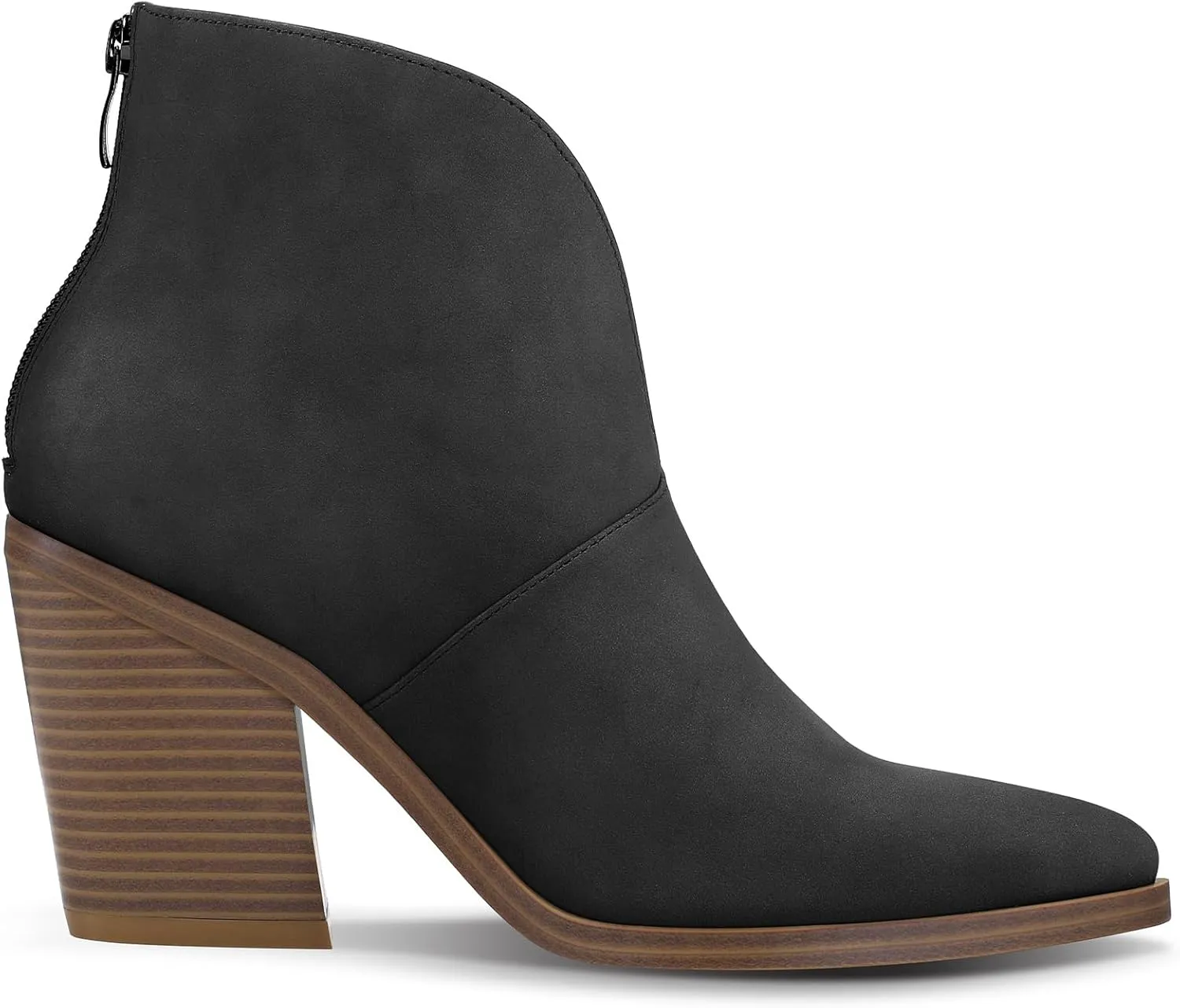 mysoft Women's V Cut Out Ankle Boots Slip On Pointed Toe Chunky Stacked Heel Booties