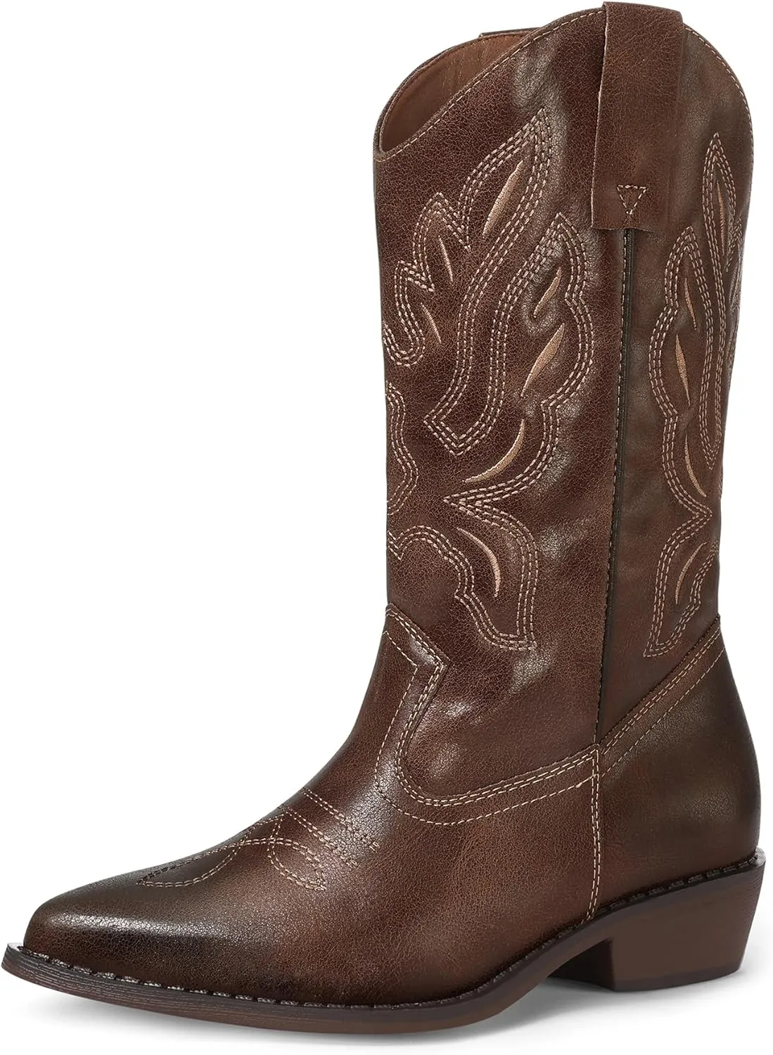 mysoft Women's Western Cowboy Boots Embroidered Mid-Calf Pointed Toe Cowgirl Boot