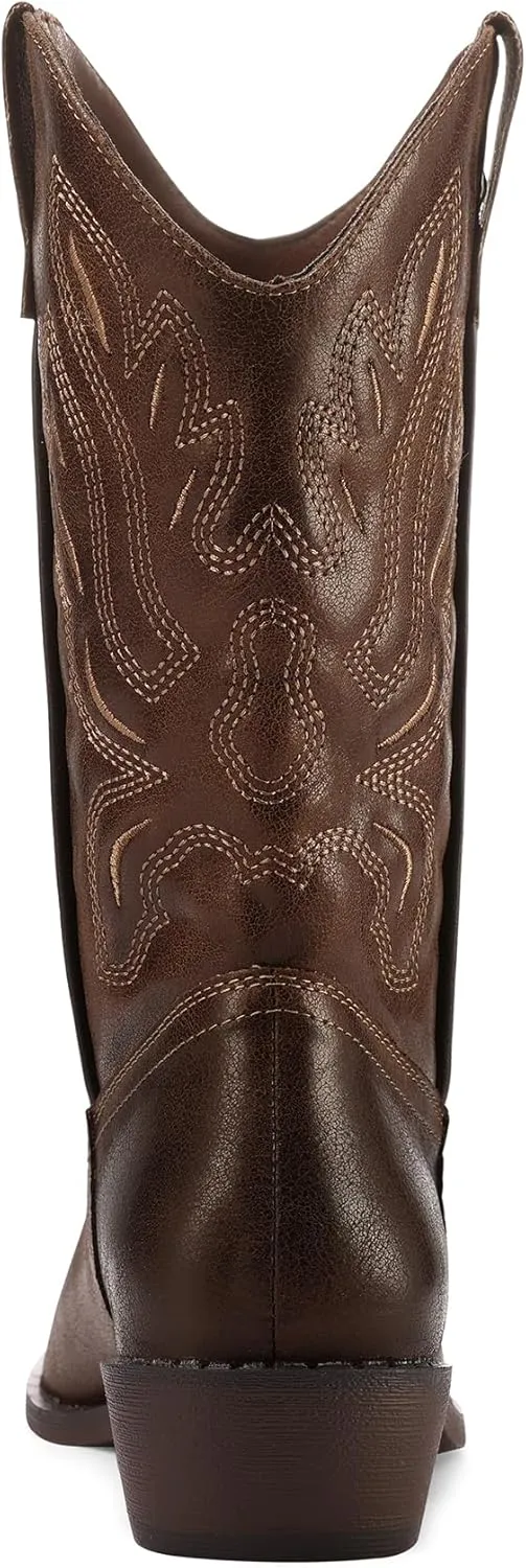 mysoft Women's Western Cowboy Boots Embroidered Mid-Calf Pointed Toe Cowgirl Boot