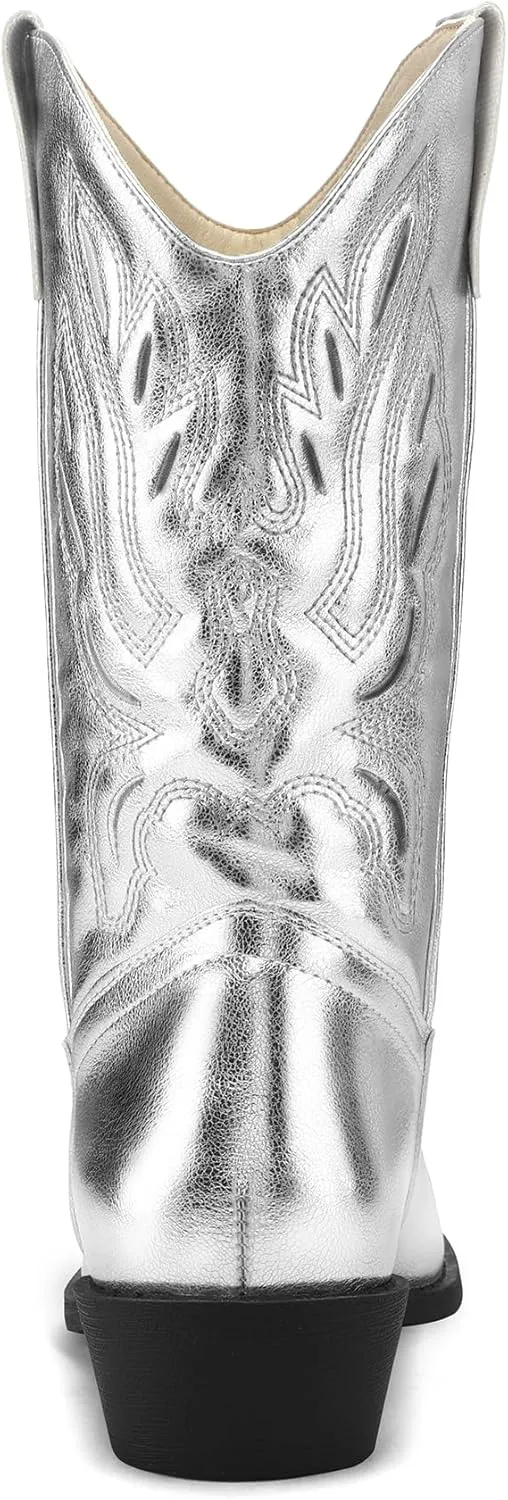 mysoft Women's Western Cowboy Boots Embroidered Mid-Calf Pointed Toe Cowgirl Boot