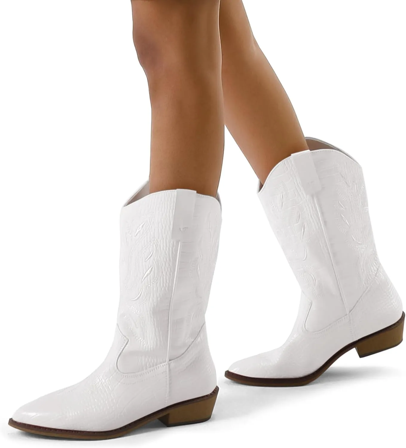 mysoft Women's Western Cowboy Boots Embroidered Mid-Calf Pointed Toe Cowgirl Boot