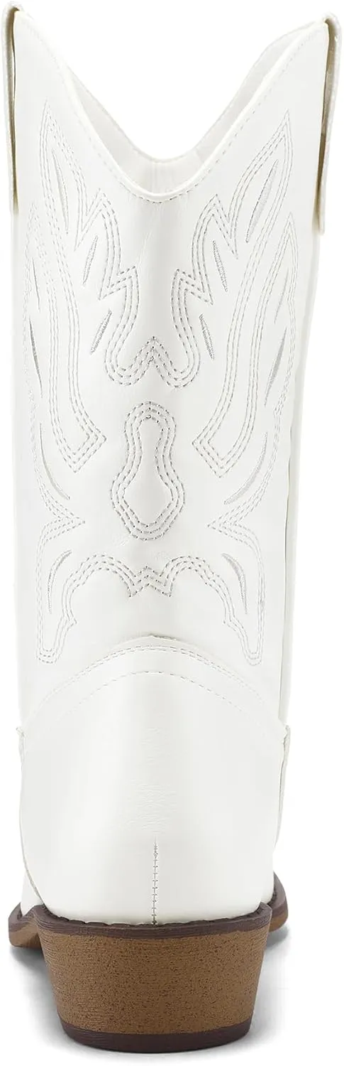 mysoft Women's Western Cowboy Boots Embroidered Mid-Calf Pointed Toe Cowgirl Boot